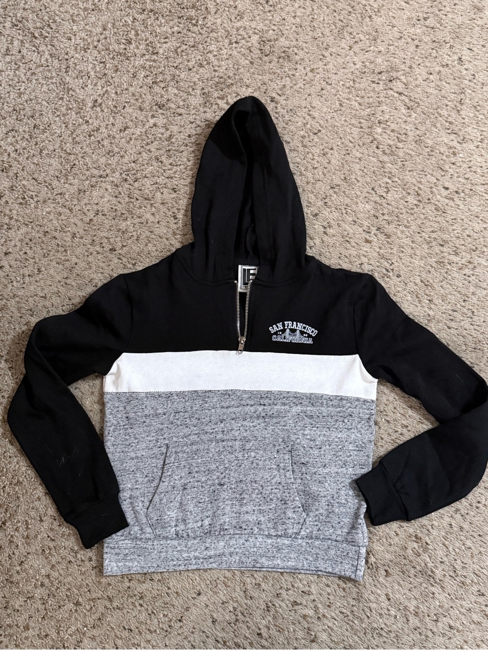 San Francisco Colorblock 1/4-Zip Hoodie Sweater - Black/White/Gray